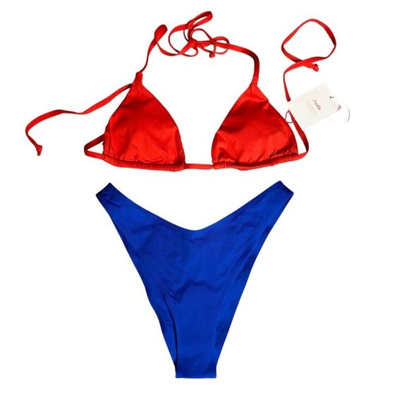 L*SPACE Cabana Bitsy Bottom Royal Blue & Andie Swim The String Bikini Top Small - Picture 1 of 11